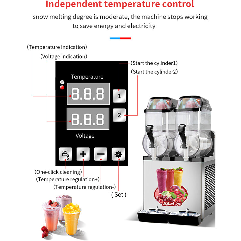 110V Commercial Slushy Machine 30L Double Tank 950W Stainless Steel Margarita Frozen Drink With Powerful Compressor Efficient Cooling Perfect For Supermarkets Cafes Restaurants Bars Silver Iron Plastic