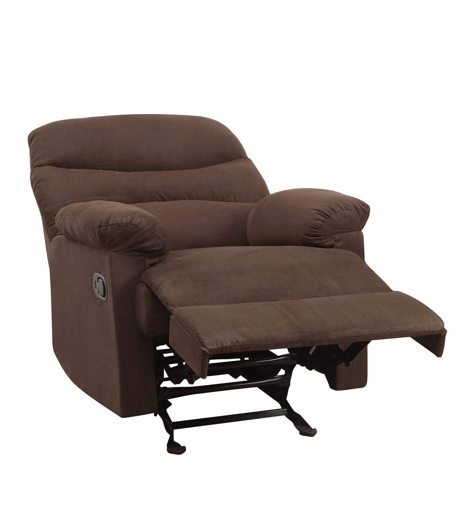 Chocolate Glider Recliner With Pillow Top Armrest Chocolate Microfiber Manual Handle Metal Primary Living Space Tight Back Handle Pillow Top Arms Fabric Metal