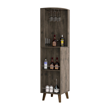 Corner Bar Cabinet, Two External Shelves, One Drawer, Two Interior Shelves, Dark Brown Dark Brown Solid Wood Mdf Engineered Wood