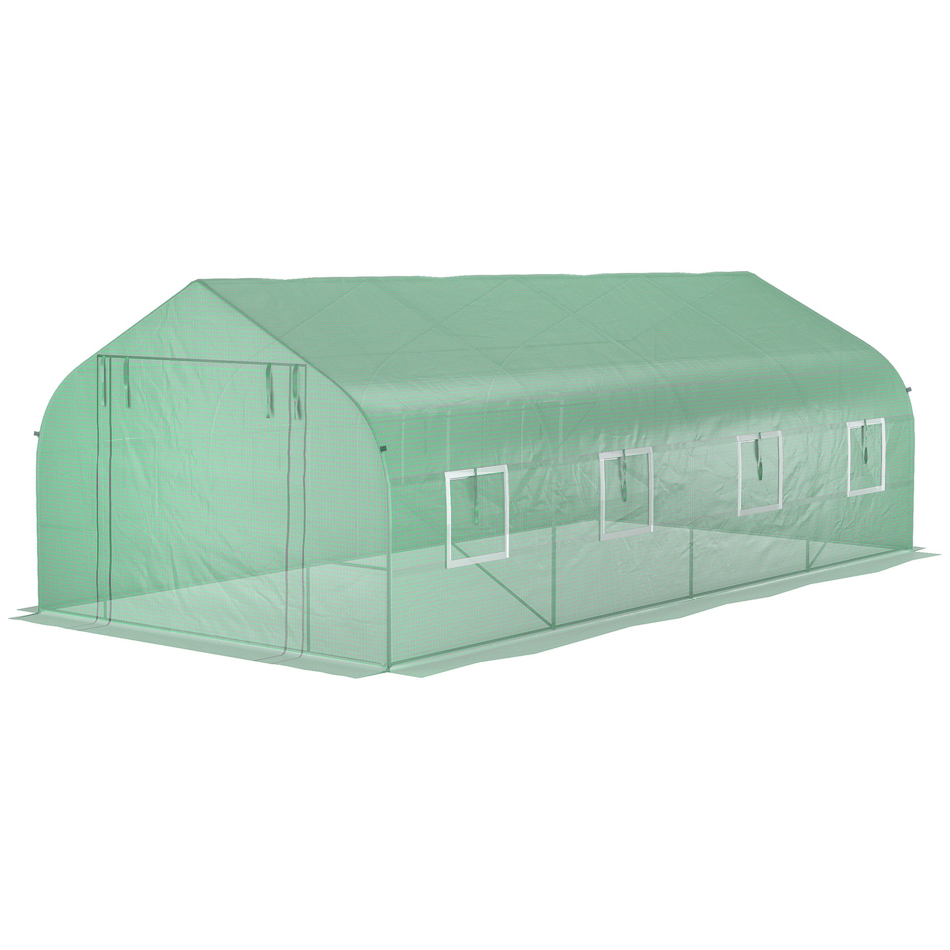 Outsunny 20' X 10' X 7' Walk In Tunnel Greenhouse With Zippered Mesh Door And 8 Mesh Windows, Gardening Plant Hot House With Galvanized Steel Hoops, Green Green Steel