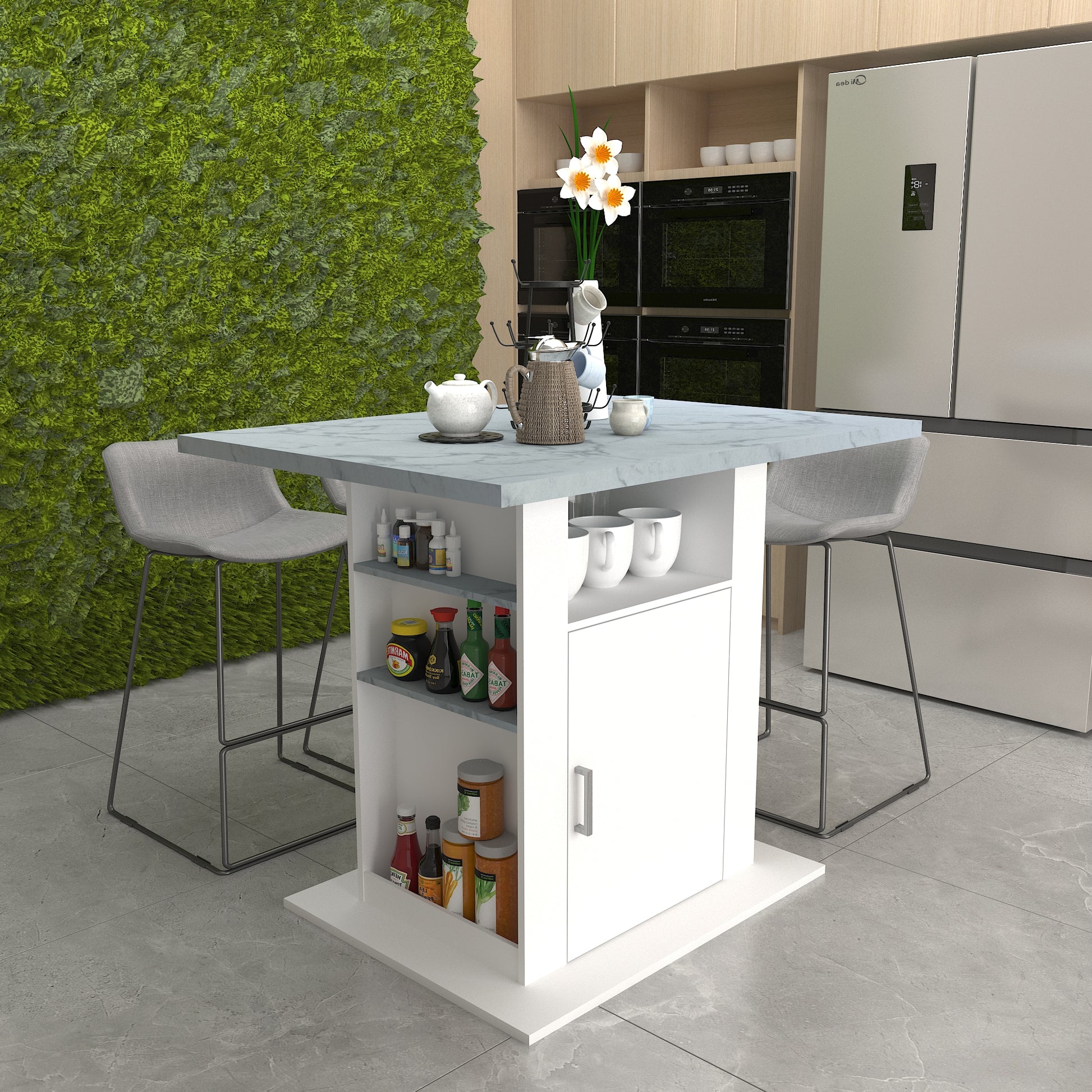 110 Cm Tray Concrete Effect And White With Storage White Gray Dining Room Foam Particle Board