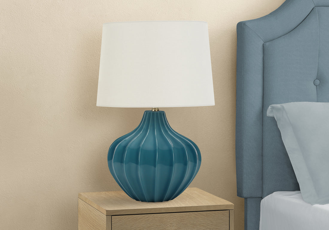 Lighting, 24"H, Table Lamp, Blue Ceramic, Ivory Cream Shade, Transitional Blue Ceramic