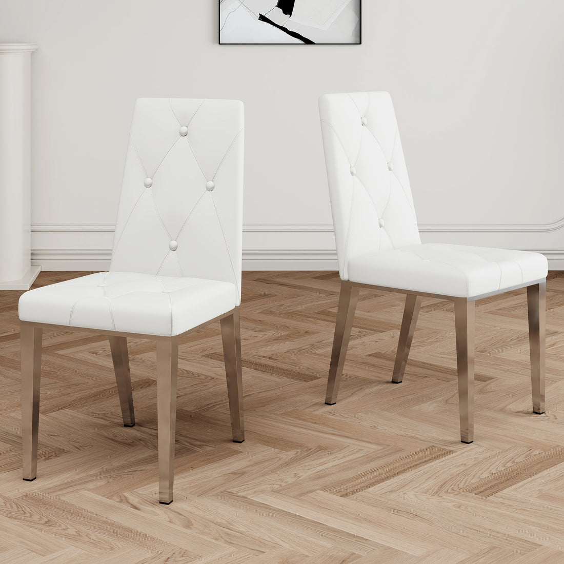 Modern Simple Light Luxury Dining Chair White Chair Home Bedroom Stool Back Pu Electroplated Chair Legs Set Of 2 Metal White Silver Pu