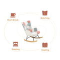 Rocking Chair With Ottoman, Mid Century Fabric Rocker Chair With Wood Legs And Patchwork Linen For Livingroom Bedroom Colorful Textile