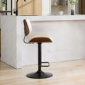 Walnut Bentwood Bar Stools Mid Century Modern Adjustable Counter Height Black Leather Upholstered 360 Swivel Bar Chairs For Kitchen Island Dining Room Cafe, 1 Chair 1Carton,Beige Beige American Design 1 Foam Pu Leather
