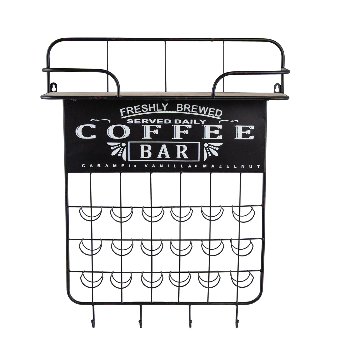 22.8X5.5X28.7" Black Floating Coffee Bar Shelf With Coffee Pod Holder, Hooks And Storage Shelf Black Iron