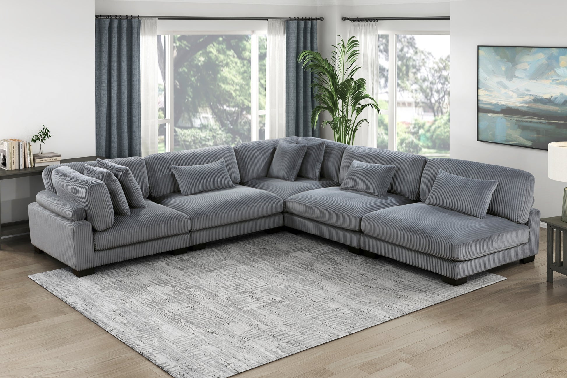 1Pc Modern Living Room Furniture Modular Armless Chair Plush Gray Corduroy Fabric Upholstery Plywood Frame, Matching Pillow Gray Wood Primary Living Space Modern Plywood 1 Seat