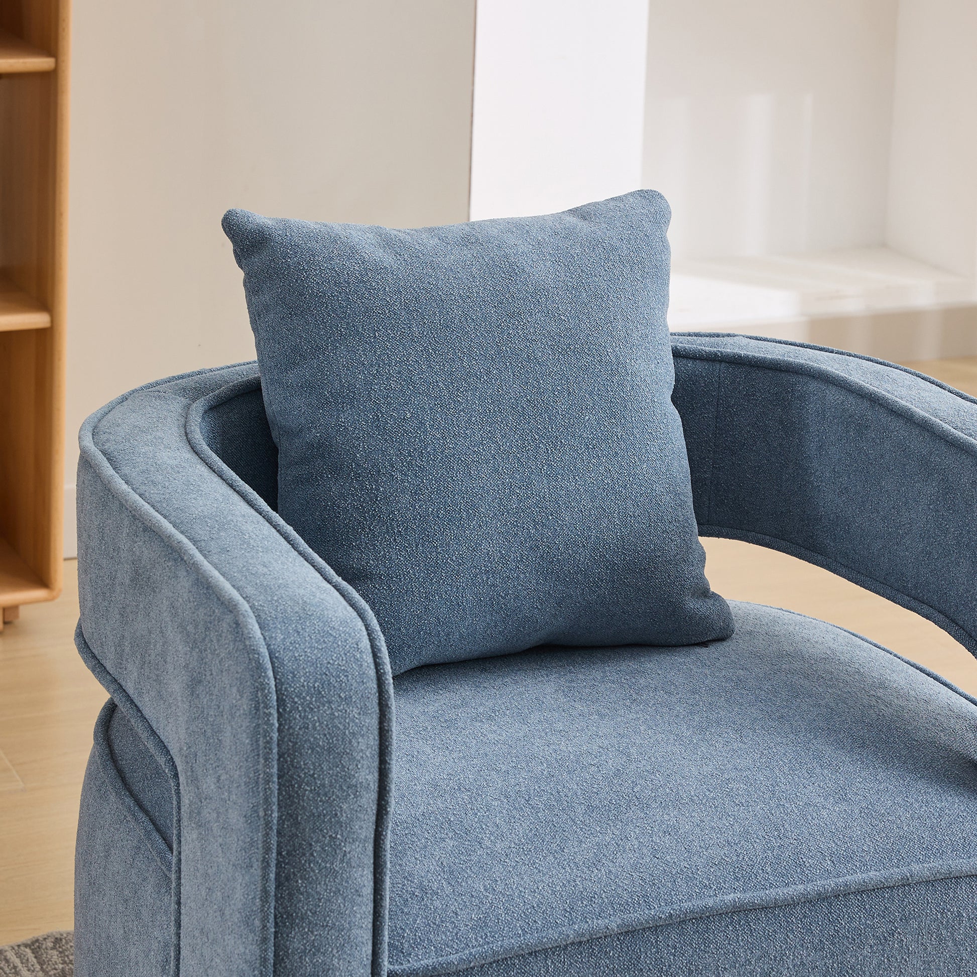 29.1"W Swivel Accent Open Back Chair Modern Comfy Sofa Chair With Weathered Base For Nursery Bedroom Living Room Hotel Office, Club Chair Leisure Arm Chair For Lounge Pale Blue,Linen Blend Blue Linen Blend