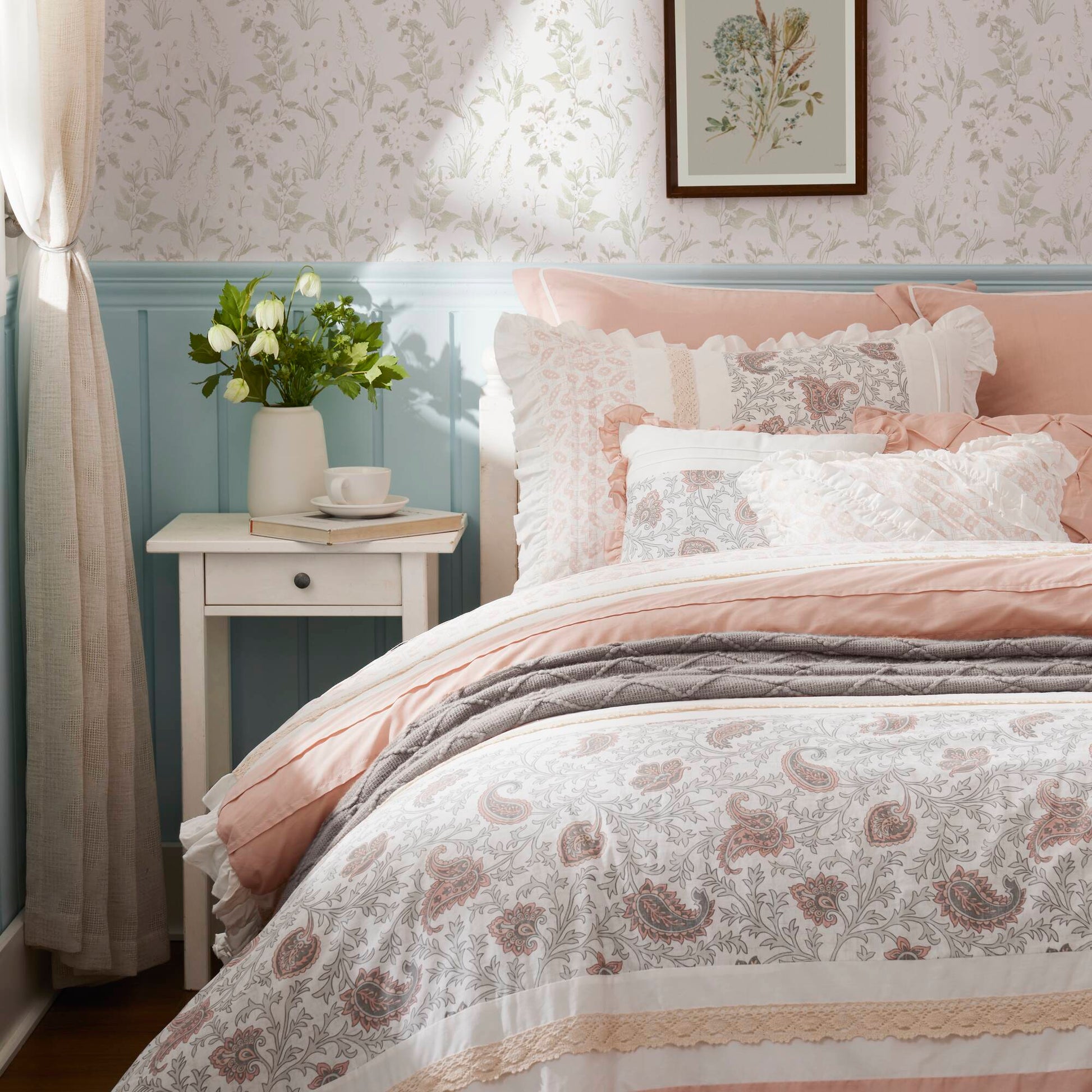9 Piece Cotton Percale Comforter Set Blush King King Blush Polyester