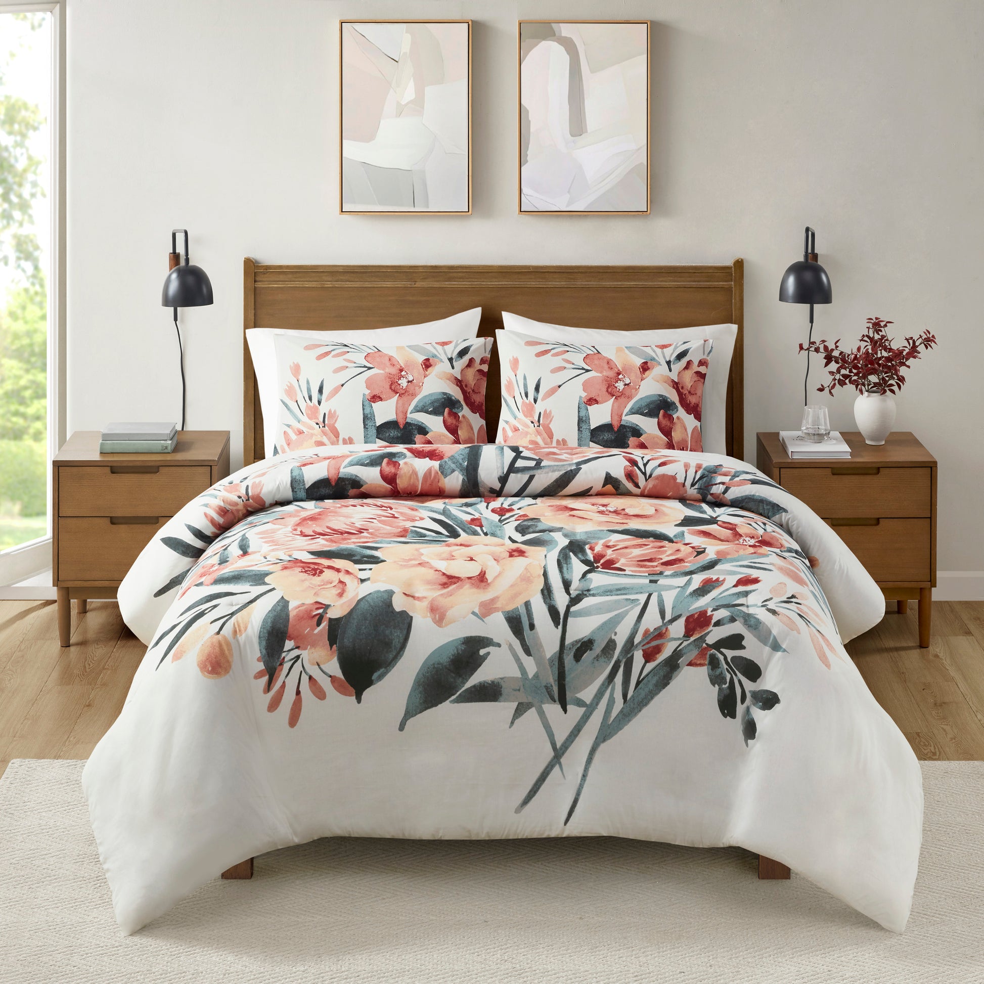 3 Piece Floral Cotton Duvet Cover Set King Multicolor Cotton