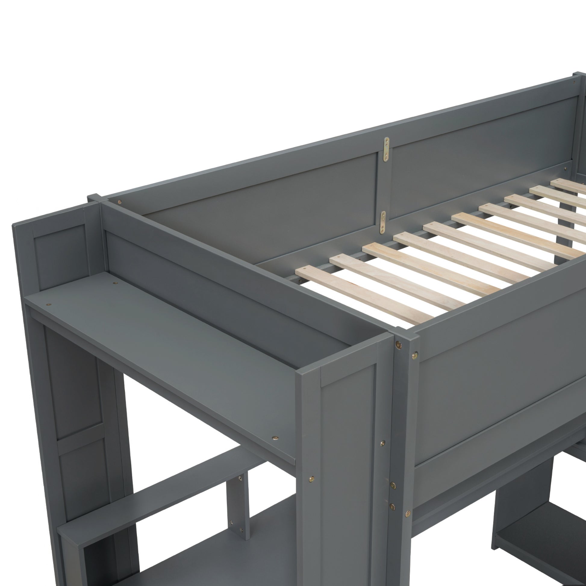 Wood Twin Size Gaming Loft Bed With Desk, Multi Storage Shelves, Led And Charging Station, Dark Gray Box Spring Not Required Twin Dark Gray Wood Bedroom Bed Frame Solid Wood Mdf