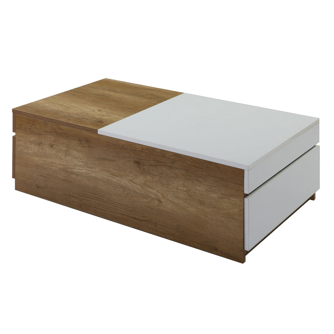 Oak And White Coffee Table With Hidden Compartments Oak Primary Living Space Drawers Rectangular Wood