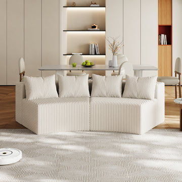 Corduroy Curved Sectional Sofa With Four Pillows,Curved Symmetrical Modular Semi Circular Sofa Sectional For Bedroom, Living Room, Office For Leisure Or Nap, Reading Room, And Lobby Two Modules