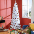Homcom 7Ft Pencil Christmas Tree, Unlit Artificial Christmas Tree Slim Douglas Fir Xmas Tree With Realistic Branches, Halloween Tree With 818 Tips, White White Plastic