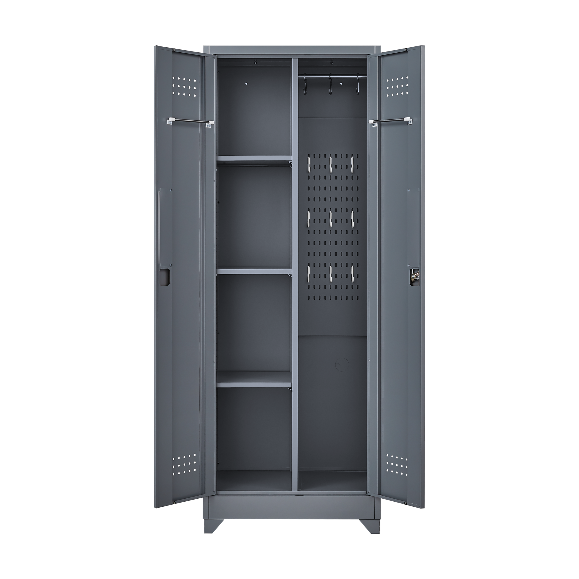 Metal Storage Cabinets, Cleaning Tool Cabinet With Locking Door, Tall Broom Tool Organizer And Storage, Large Storage Cabinet For Kitchen, Pantry, Office, Shop 3 4 Shelves Grey Door Locks Modern Metal