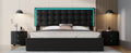 3 Pieces Bedroom Sets,Queen Size Upholstered Bed With Led Lights,Hydraulic Storage System, Two Nightstands With Crystal Decoration,Black Queen Black 3 Piece Set Wood