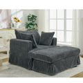 Arrived 47.7'' Oversized Corduroy Chaise Longue With Ottoman, Deep Seat Reclining Chair Sofa, Comfy Thicked Upholstered Pad Chair ,With Foot Stool ,Oversize, Movable Ottoman, Dark Gray Dark Gray