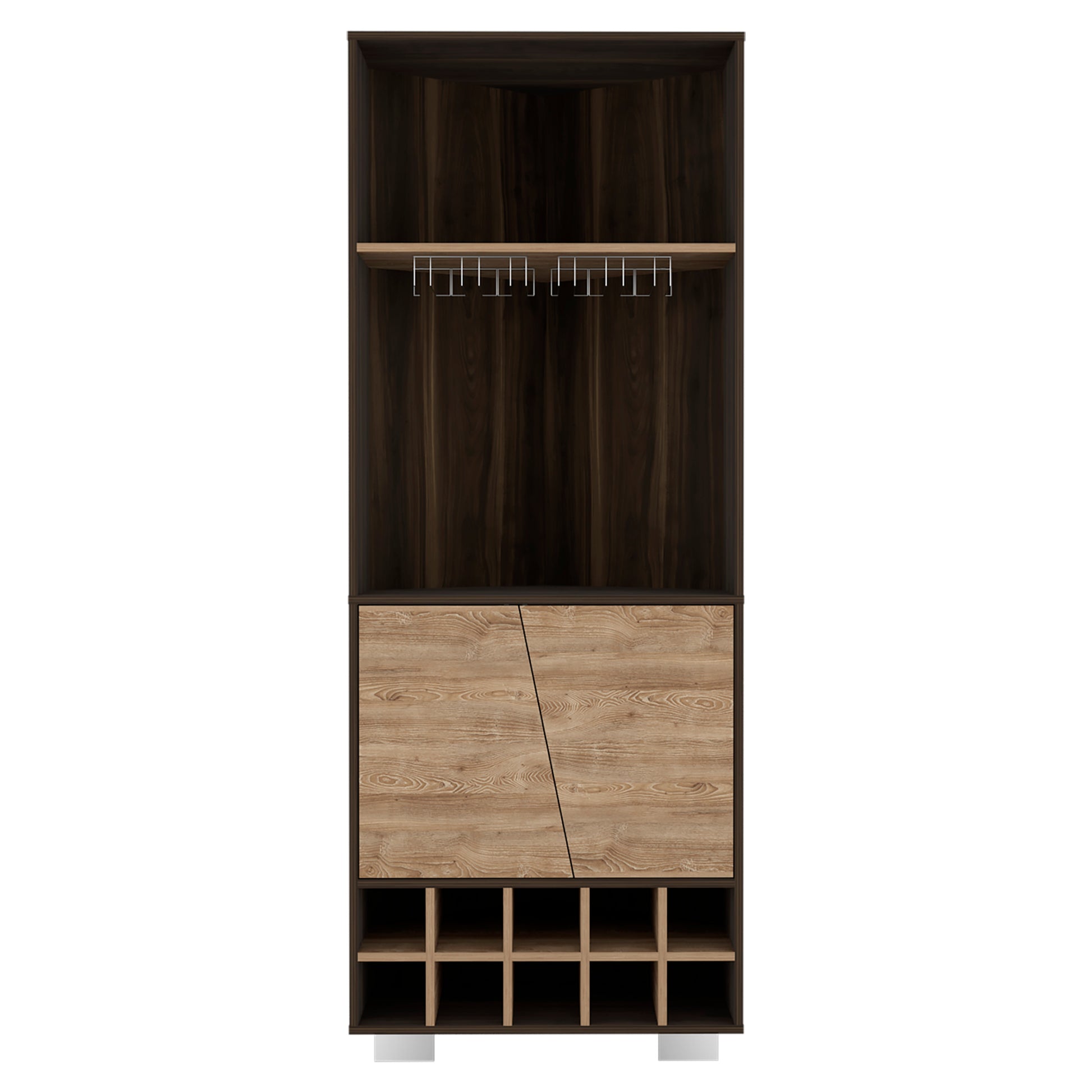 Fraktal Corner Bar Cabinet, Ten Built In Wine Rack, Two Shelves, Double Door Multi Primary Living Space Modern Shelves Included Particle Board