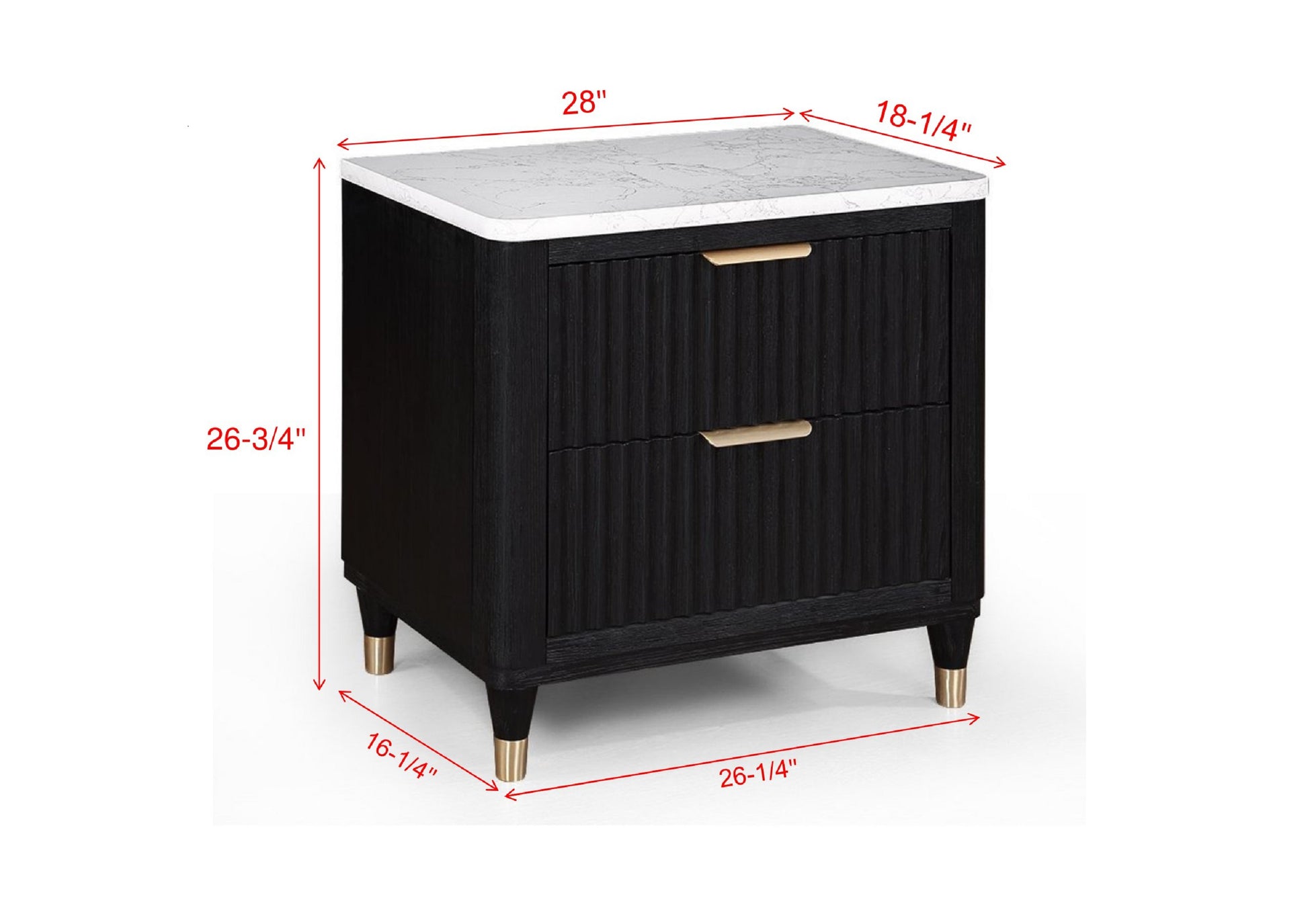 1Pc Contemporary 2 Drawer Black Nightstand White Top Metal Knobs Modern Design Wooden Bedroom Furniture Black Bedroom Contemporary,Modern Wood