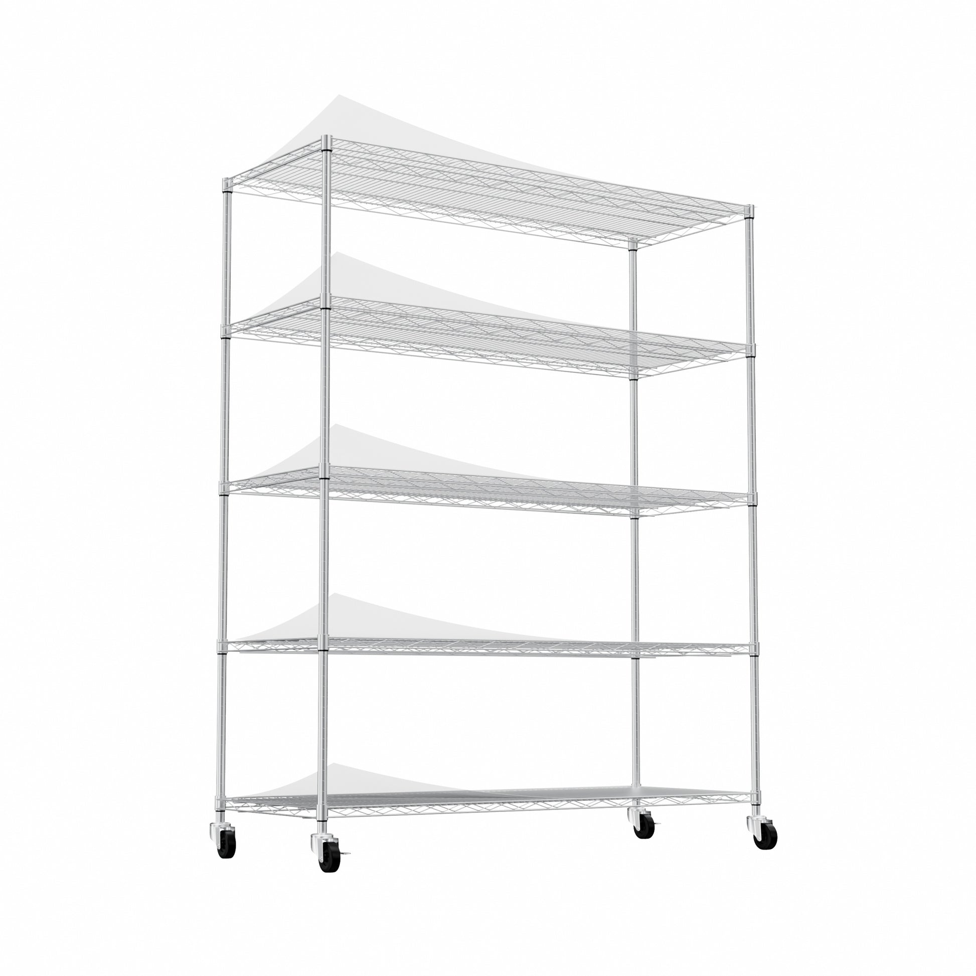 5 Tier Heavy Duty Adjustable Shelving And Racking, 300 Lbs. Per Wire Shelf, With Wheels, Adjustable Feet And Shelf Liners, For Warehouses, Supermarkets, Kitchens, Etc. 59.45 "L 24.02 "W 71.65 "H Silver Steel