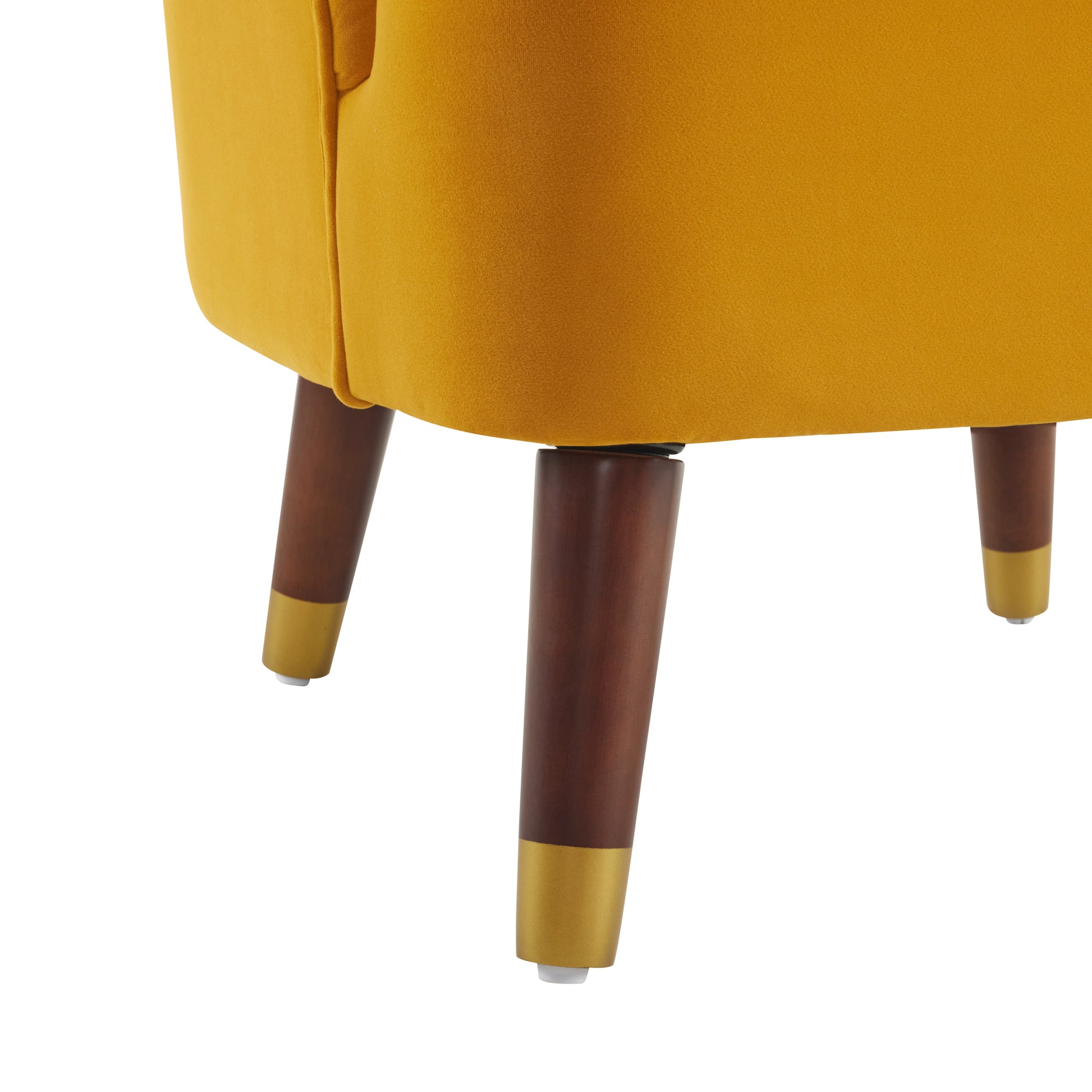Upholstered Barrel Accent Chair With Wooden Legs Orange Rubberwood Velvet