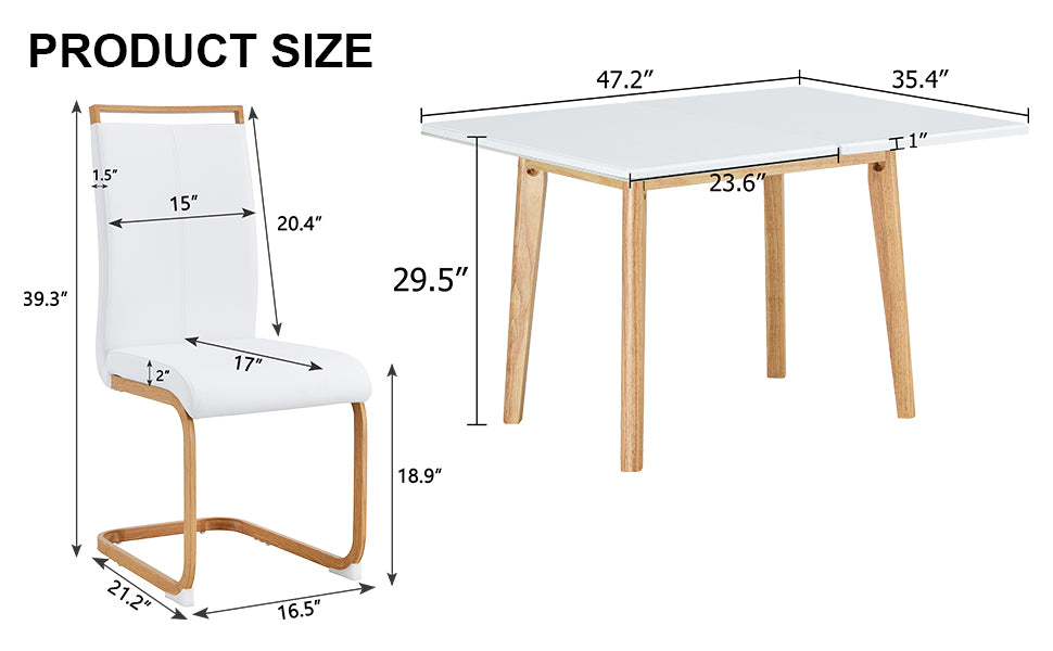 Table And Chair Set. White Sintered Stone Table Top With Rubberwood Legs, Foldable Computer Desk, Foldable Desk, 6 Modern Pu Leather High Cushion Side Chairs With Wood Grain Metal Legs. White Seats 6 Sintered Stone