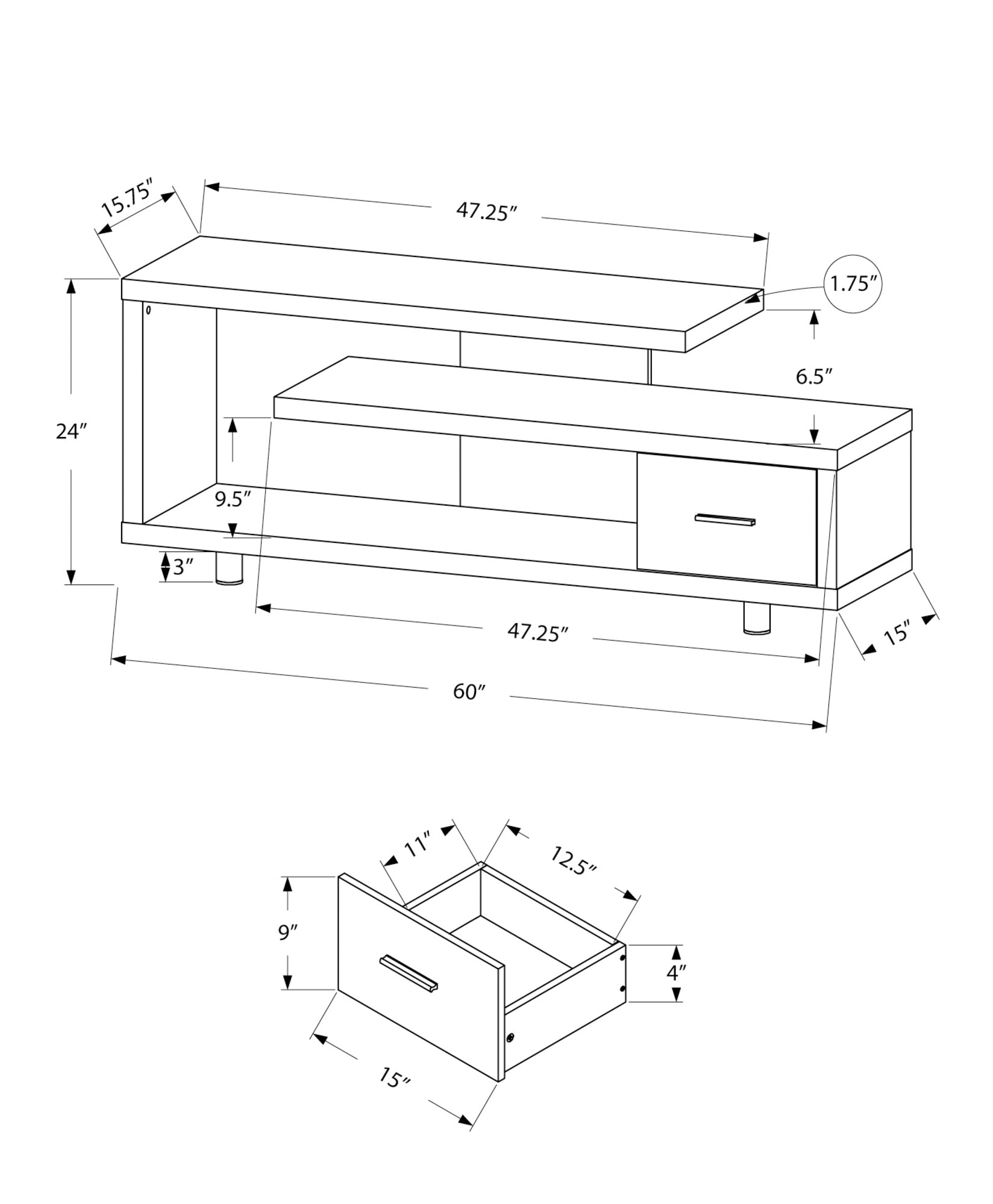 Tv Stand, 60 Inch, Console, Media Entertainment Center, Storage Cabinet, Living Room, Bedroom, Black And Grey Laminate, Contemporary, Modern Black 80 89 Inches Particle Board