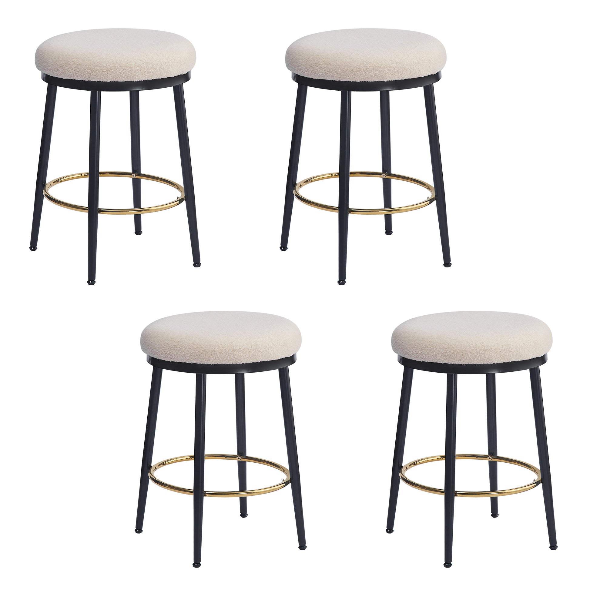 24.75'' Modern Counter Stools Set Of 4,White Counter Stools With Iron Frame,Sponge Cushion,Footrest,Suitable For Kitchen Bedroom Dining Room. Iron White Kitchen Sponge Round Contemporary Set Of 4 Or