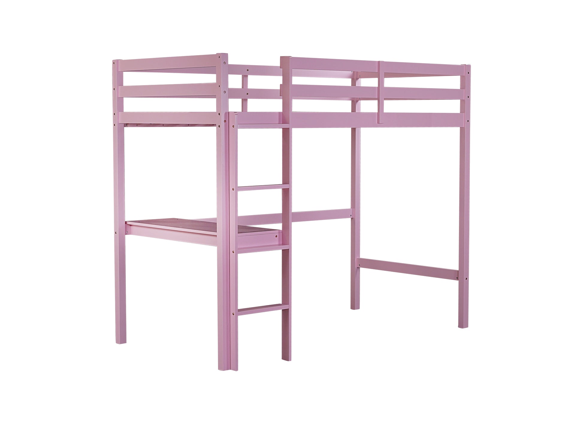 Twin High Loft Bed, Rubber Wood Loft Bed With Safety Guardrail, Built In Desk, Ladder,Pink Twin Pink Abs Rubber Steel Q235 ,Rubber Wood