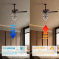 52'' Classical Crystal Ceiling Fan Lamp,3 Speed5 Reversible Blades For Living Room, Dining Room, Bedroom, Family Room, Rustic Bronze ,3Pcs*E12 No Include Bulb Hand Pull Chain Rustic Brown American Traditional,Antique,Classic,Contemporary Crystal Metal