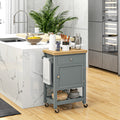 Homcom Utility Kitchen Cart, Rolling Kitchen Island With Smooth Rubberwood Top, Narrow Butcher Block Surface On Wheels With Storage Drawer & Cabinet, Gray Gray Engineered Wood