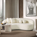 Drake Japandi Style Curvy Boucle Sofa Ivory White,White Boucle 3 Seat