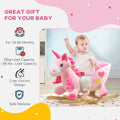 Qaba Baby Rocking Horse, Ride On Unicorn With 32 Songs, Toddler Rocker Toy With Wooden Base Seat Safety Belt For 1.5 3 Year Old, Pink Pink Plush