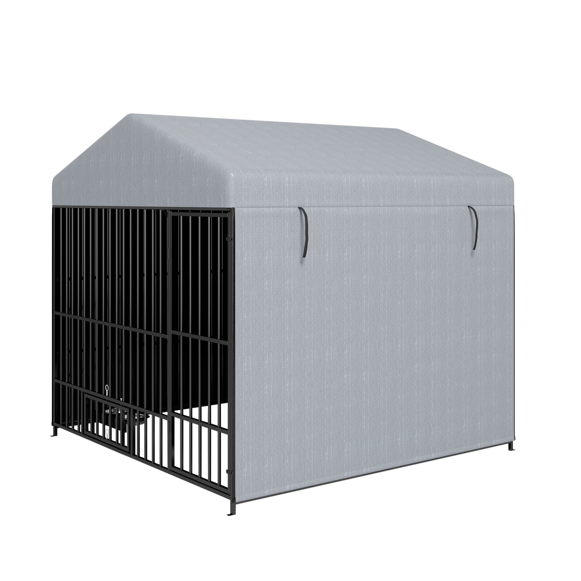 Large Dog Kennel Outdoor Pet Pens Dogs Run Enclosure Animal Hutch Metal Coop Fence With Roof Cover 6.6'L X 6.6'W X 6.4'H Black Gray Outdoor Kennel Modern,Sporty Xxl 91 Lbs Iron