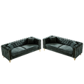 Chenille Pull Buckle Design Sofa For Living Room,Buttons Tufted With Copper Nail Decoration Armrest, Modern Couch Upholstered Button And Metal Legs Green Foam Chenille 6 Seat