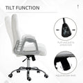 Vinsetto Home Office Chair, Velvet Computer Chair, Button Tufted Desk Chair With Swivel Wheels, Adjustable Height, And Tilt Function, White White Polyester