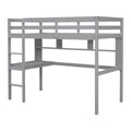 Twin Loft Bed With Built In Desk And Bookcase Of Three Compartments, Guardrails And Ladder,Grey Twin Grey Pine