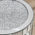 Mirror Round Table With Crystal Inlay, 2 Layer Modern Small Sofa Table With Storage Space, Silver Decorative Table Suitable For Living Room, Bedroom, Coffee And Small Spaces Mirrored Finish Primary Living Space Round Silver Floating Desk American Design