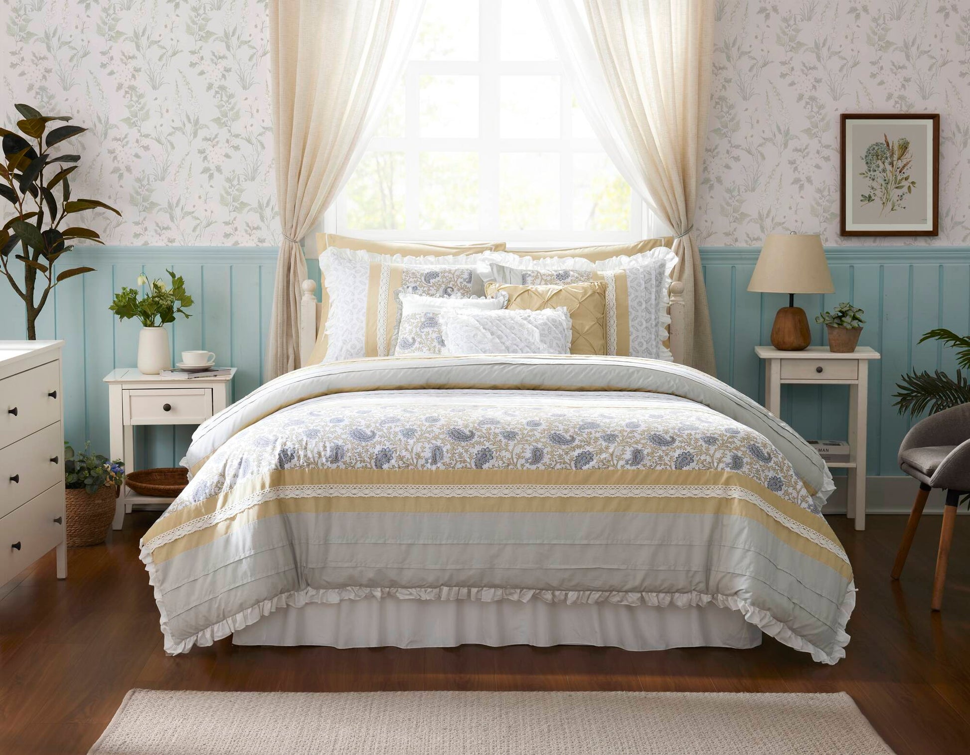 9 Piece Cotton Percale Comforter Set Yellow Queen Queen Yellow Polyester