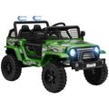 Qaba 12V Ride On Truck, Battery Powered Kids Electric Car With Parent Remote, 4 Suspension Wheels, 3 Mph Max Speed, Music, Horn & Led Lights For Ages 3 6 Years Old, Green Green Plastic