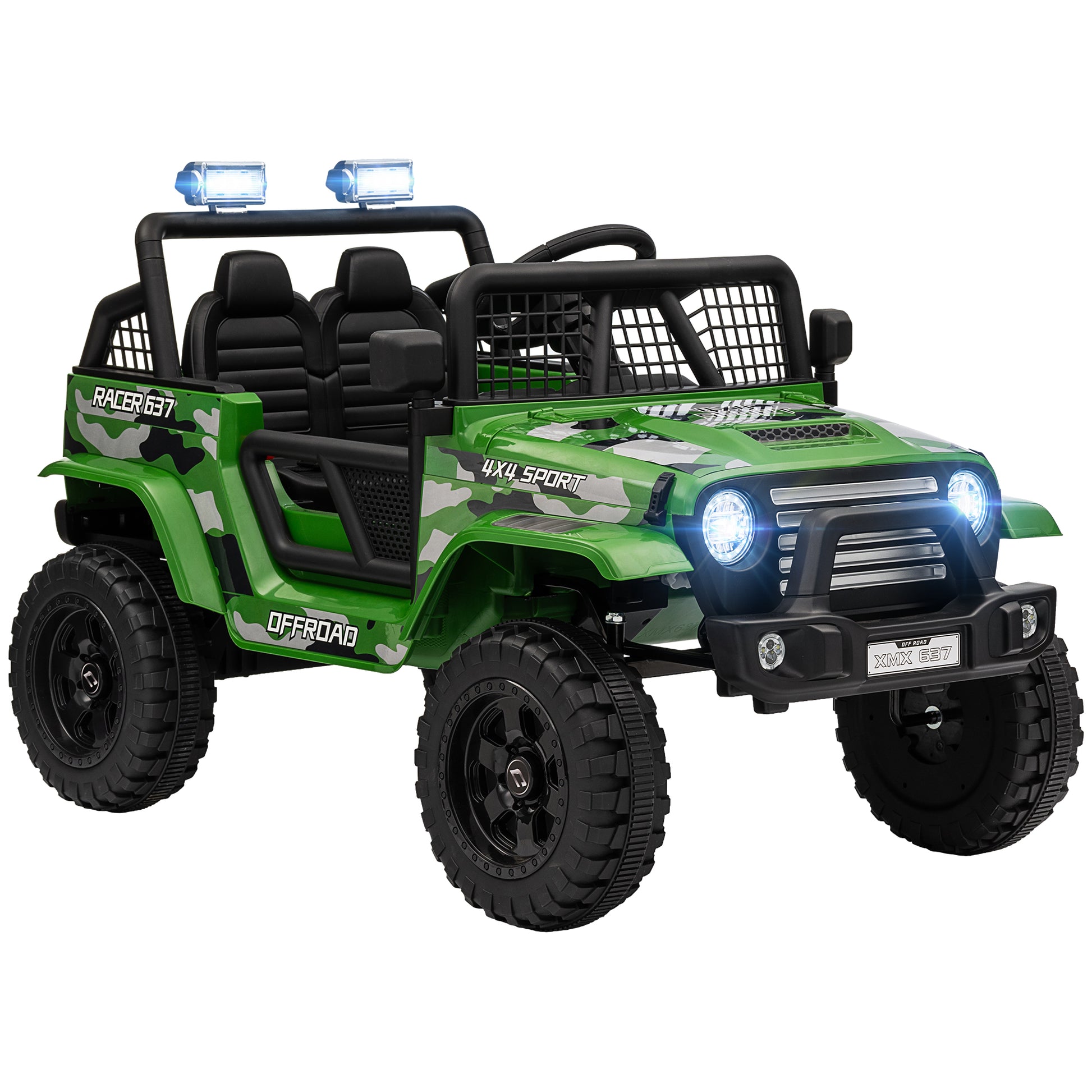 Qaba 12V Ride On Truck, Battery Powered Kids Electric Car With Parent Remote, 4 Suspension Wheels, 3 Mph Max Speed, Music, Horn & Led Lights For Ages 3 6 Years Old, Green Green Plastic