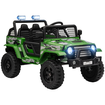 Qaba 12V Ride On Truck, Battery Powered Kids Electric Car With Parent Remote, 4 Suspension Wheels, 3 Mph Max Speed, Music, Horn & Led Lights For Ages 3 6 Years Old, Green Green Plastic