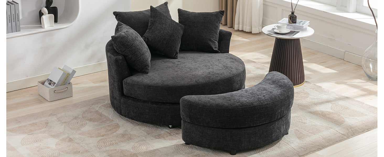 Orisfur. 360 Swivel Accent Barrel Chair With Storage Ottoman & 4 Pillows, Modern Chenille Leisure Chair Round Accent For Living Room, Gray Gray Foam Chenille
