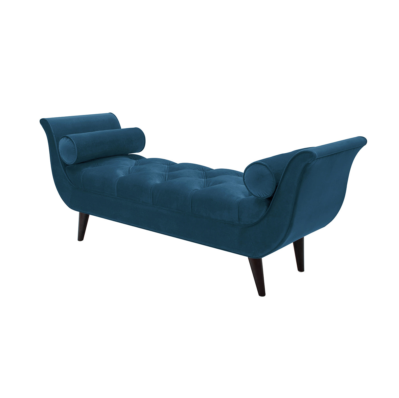 Alma Tufted Flared Arm Entryway Bench, Satin Teal Blue Velvet Blue Foam Velvet