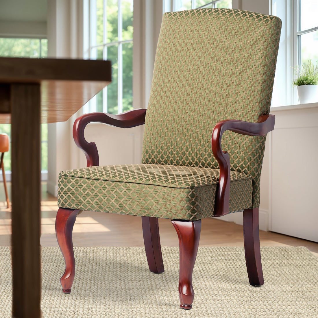 Delaney Green Gooseneck Arm Chair Green Foam Wood Fabric