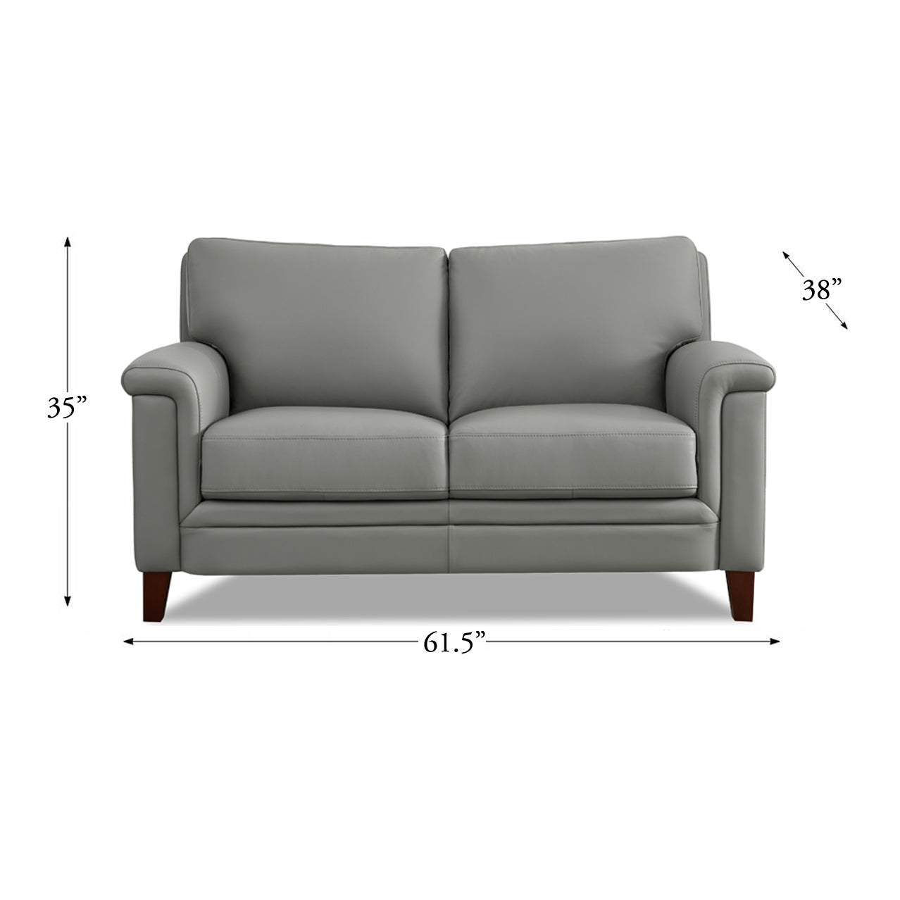 Westcott Leather Loveseat Silver Grey Memory Foam Genuine Leather