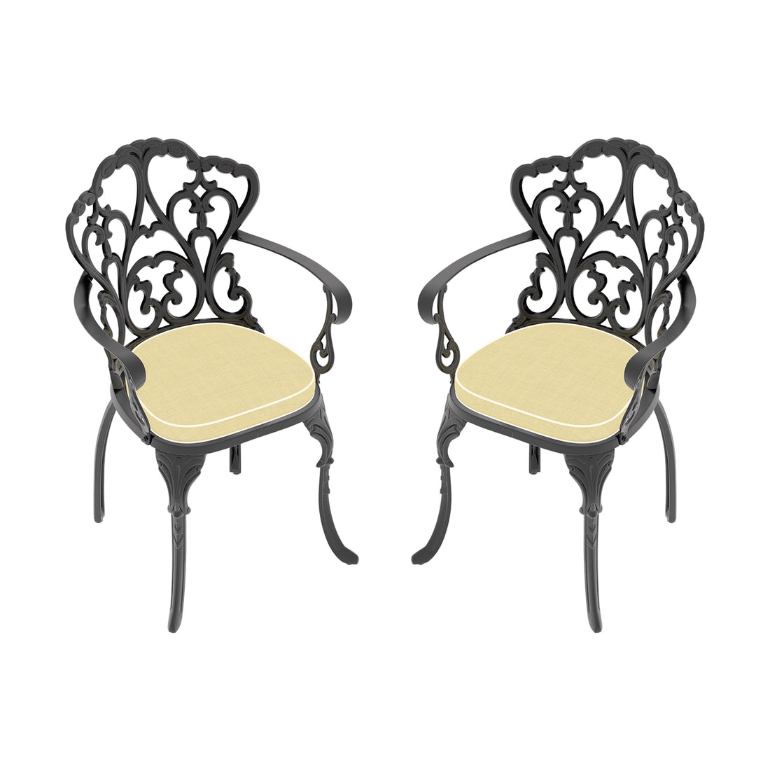 Cast Aluminum Patio Dining Chair 2Pcs With Black Frame And Cushions In Random Colors Yes Complete Patio Set Black Rust Resistant Frame Water Resistant Cushion Garden & Outdoor Complete Patio Sets Aluminium