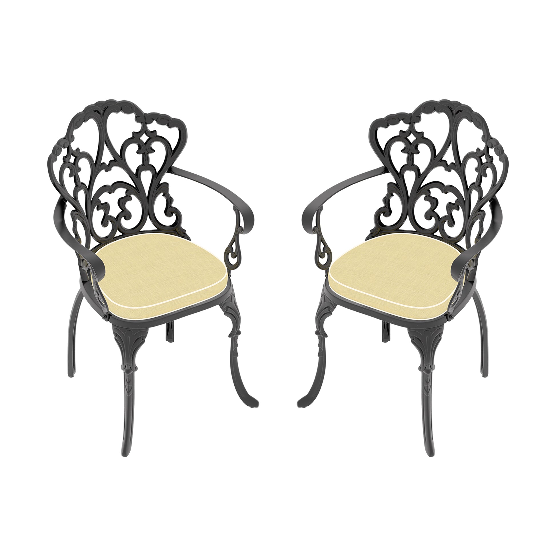 Cast Aluminum Patio Dining Chair 2Pcs With Black Frame And Cushions In Random Colors Yes Complete Patio Set Black Rust Resistant Frame Water Resistant Cushion Garden & Outdoor Complete Patio Sets Aluminium