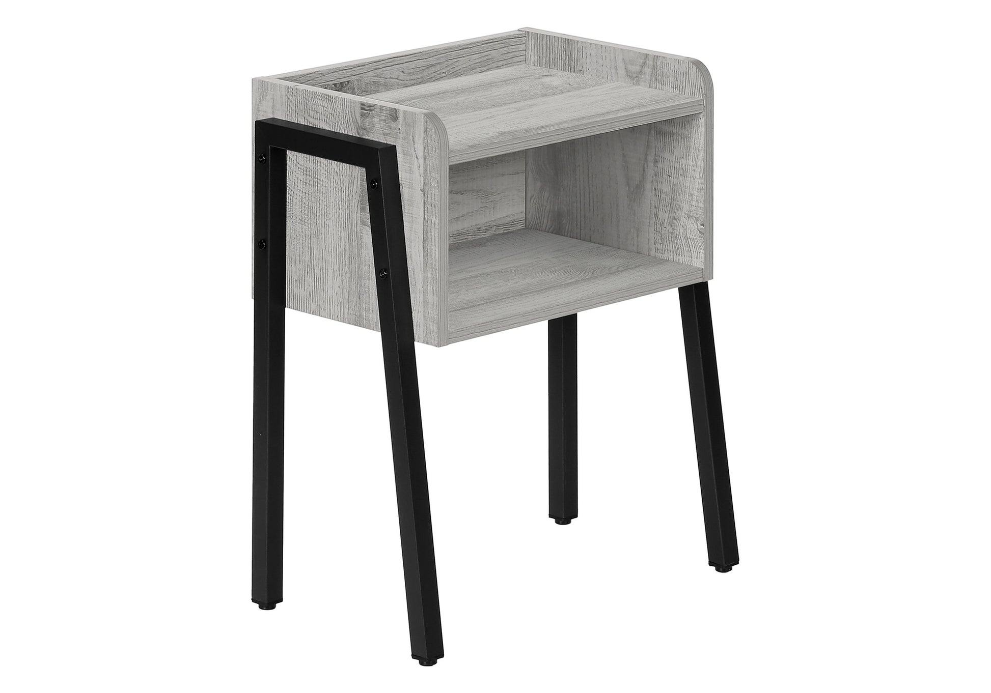 Accent Table, Side, End, Nightstand, Lamp, Living Room, Bedroom, Grey Laminate, Black Metal, Contemporary, Modern Grey Metal