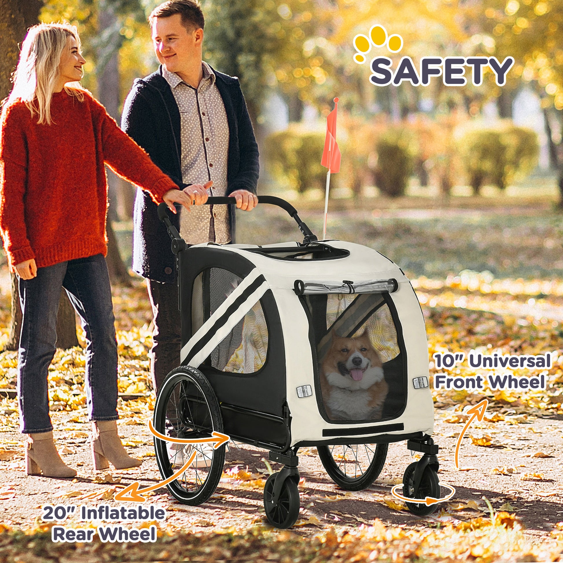 Aosom 2 In 1 Pet Bike Trailer For Small Dogs, Road Visibility Bicycle Stroller, Weather Strong Bike Wagon Trailer Sidecar Attachment, White White Steel